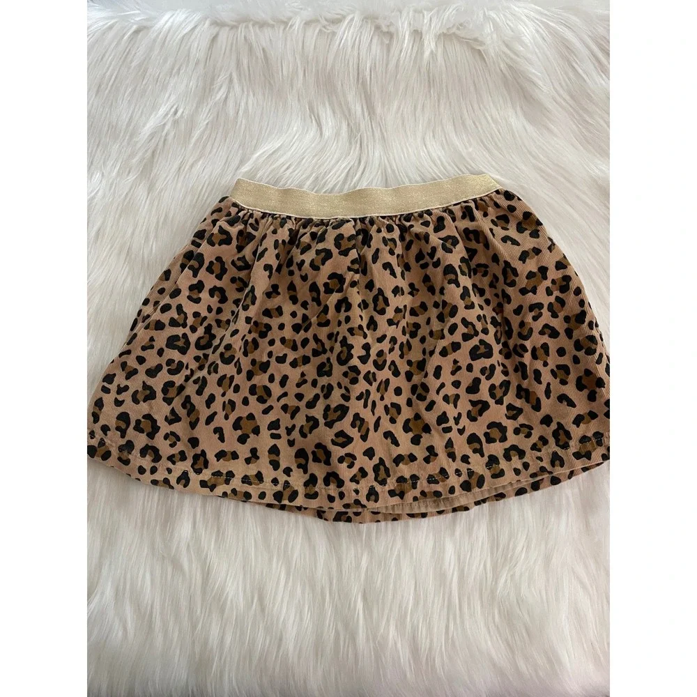 Girls Carter's Leopard Print Lined Corduroy Skirt Glitter Elastic Waistband 4/5